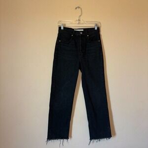 Frank and Eileen Women's 26 Monaghan Black Straight Mom Jeans Distressed Raw Hem